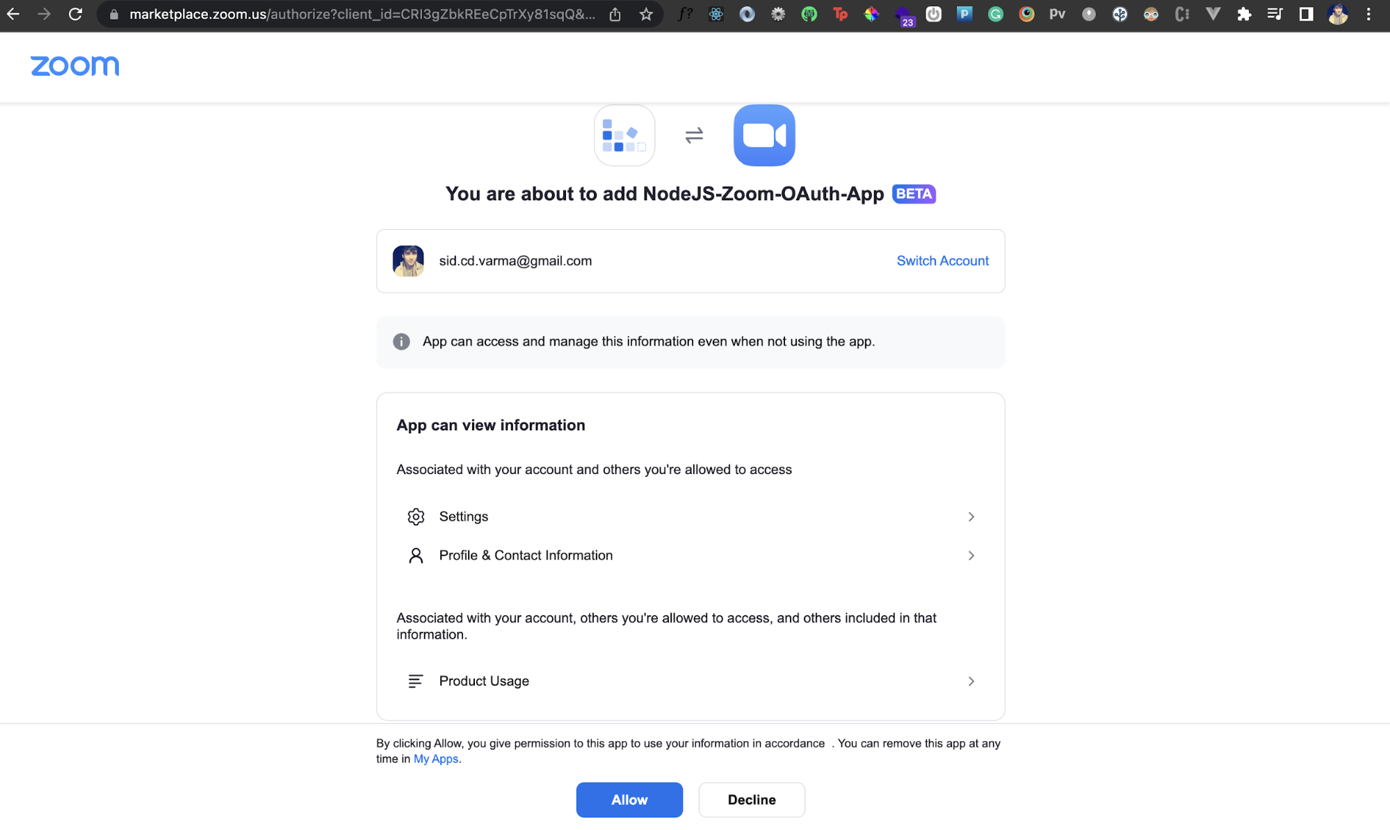 zoom oauth zoom oauth with-shadow